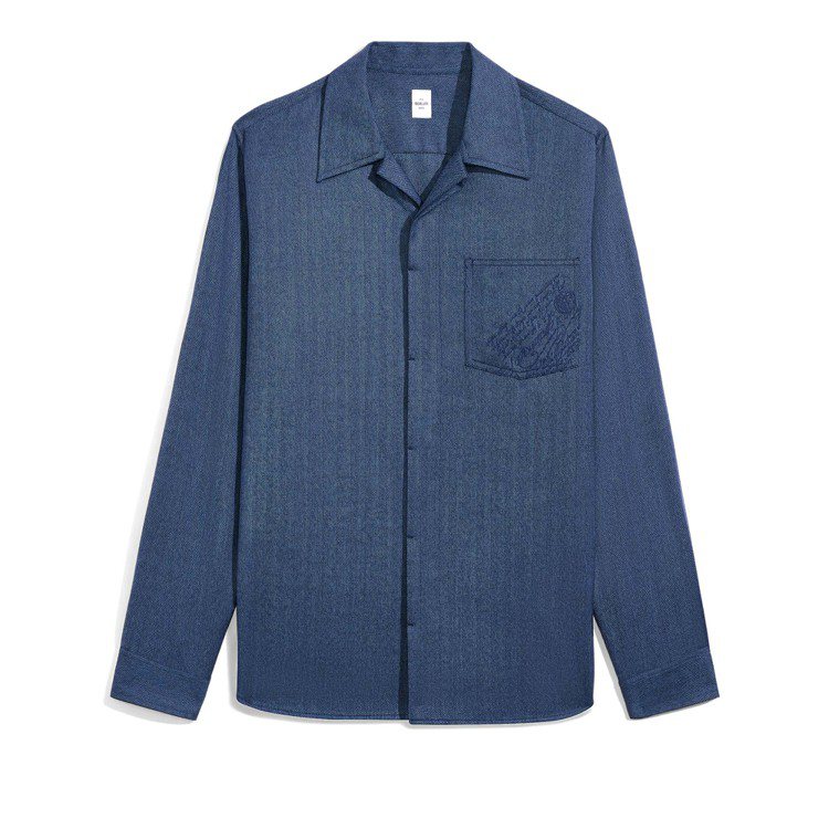 Berluti灰藍色Scritto口袋暗紋襯衫，48,000元。圖／Berluti提供