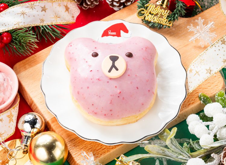 耶誕草莓熊太郎，每顆60元。圖／Mister Donut提供
