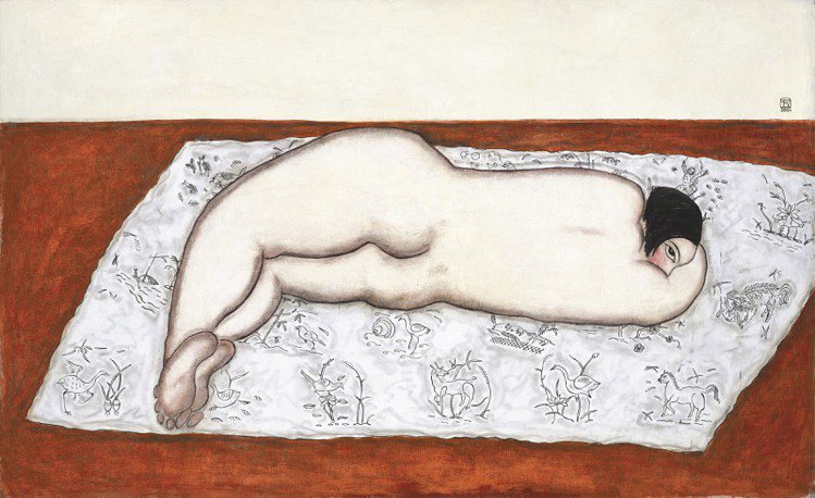 常玉《花毯上的側臥裸女》，油彩畫布， 81 x 130公分，1929年作，估價1億港元起。