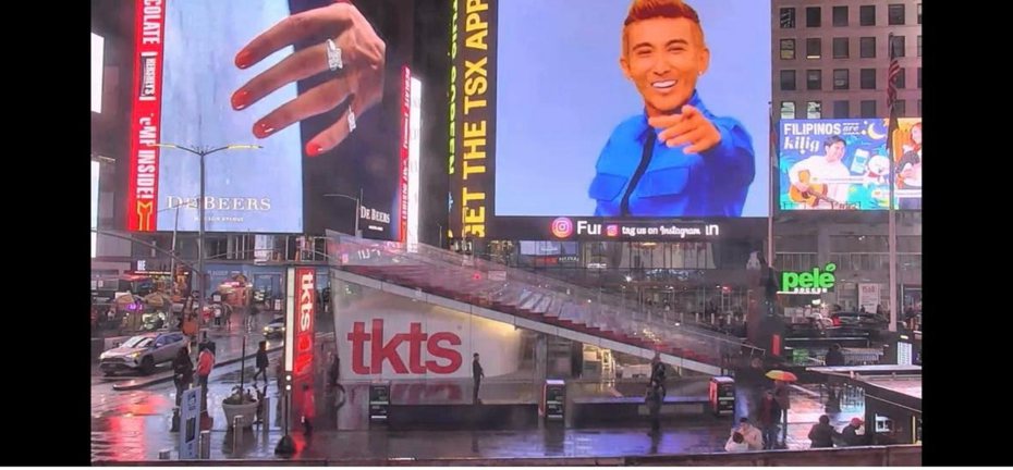 潘若迪全民运动单曲「Here We Go」MV在纽约时代广场播放。图／艾迪昇传播提供