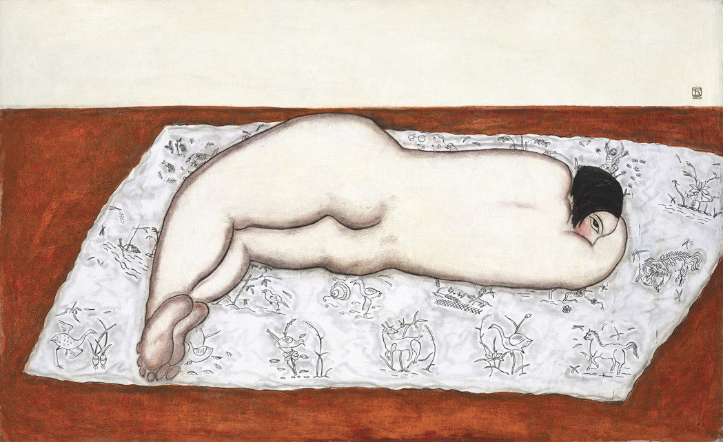 常玉《花毯上的側臥裸女》，油彩畫布， 81 x 130公分，1929年作，以約1...