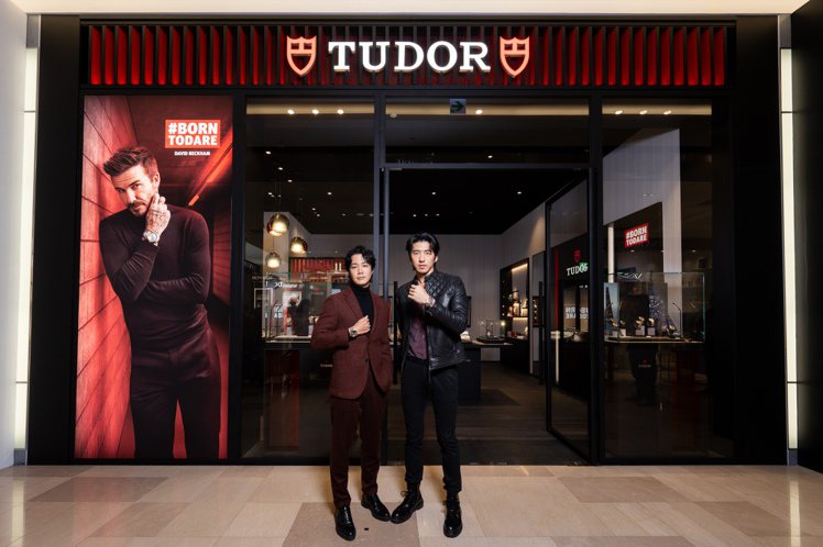 薛仕凌（左）與傅孟柏今日站台TUDOR板橋大遠百專賣店開幕，兩人並暢談面對挑戰的人生態度。圖／TUDOR提供