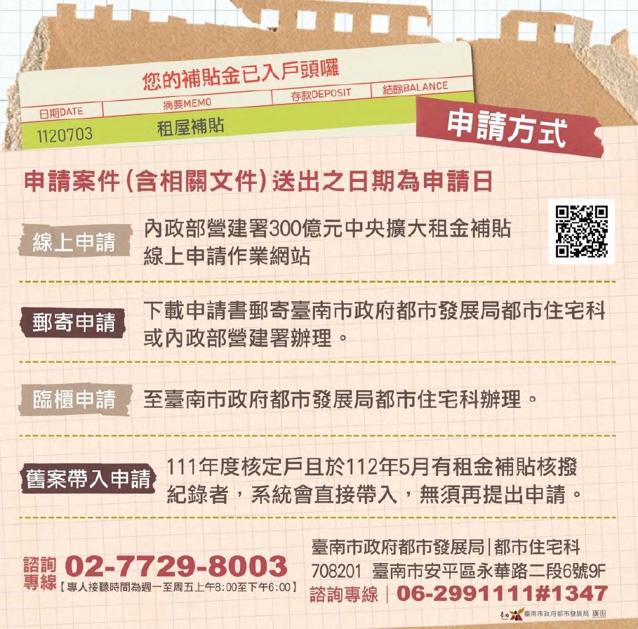 台南市政府提醒18歲以上青年租屋補助快申請。圖／教育局提供