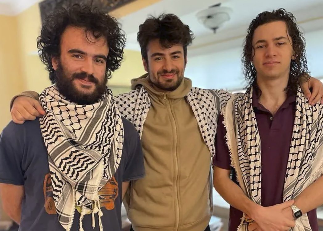 在美國念大學的三名巴勒斯坦大學生愛哈邁德（左）、哈密德（中）和阿瓦塔尼（右）日前...