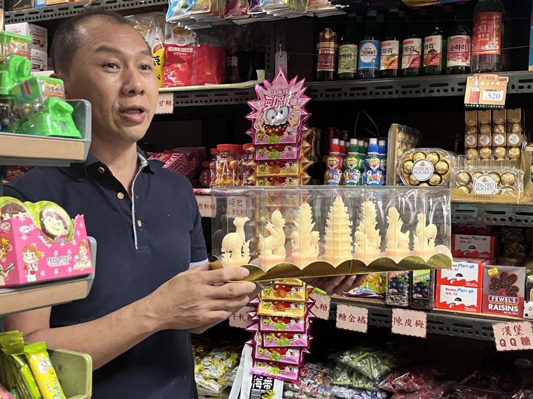 「大益糖菓店」販售傳統祭祀用的糖塔。 圖／Chris Chen提供