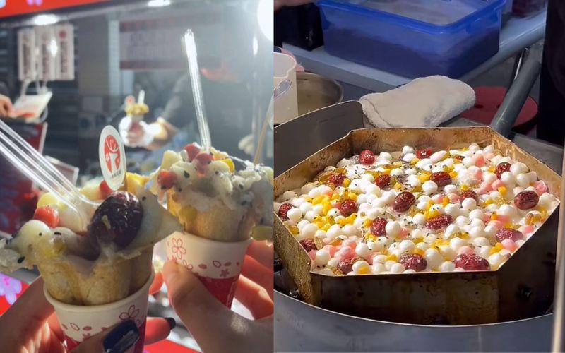 有網友發現士林夜市開賣大陸傳統點心梅花糕。圖／擷自小紅書Alice、嘉爾的小草莓