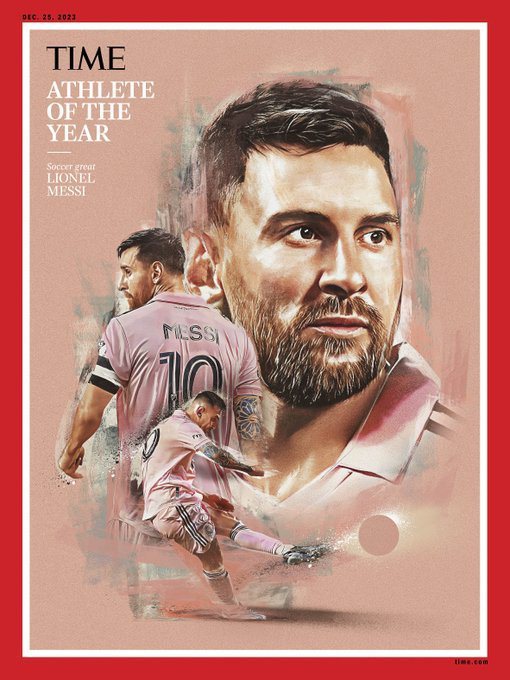 阿根廷足球巨星梅西（Lionel Messi）獲選時代雜誌（TIME）2023年「年度運動員」。 截圖自時代雜誌X