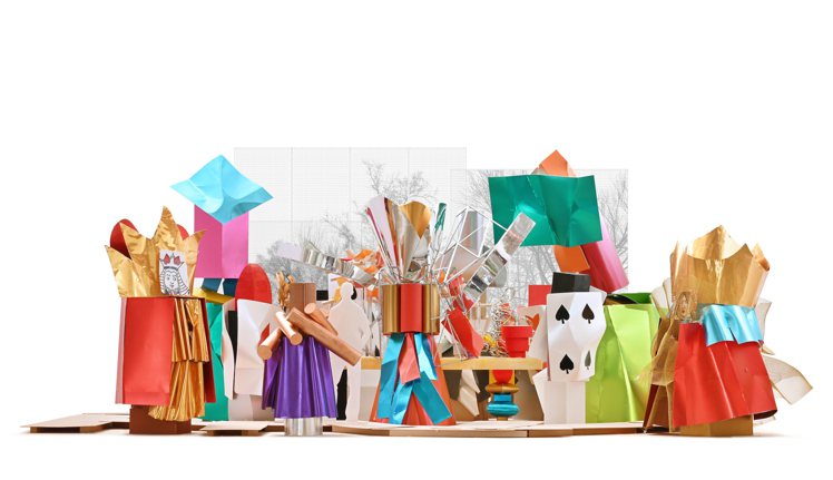 Frank Gehry為LV的200歲生日創作的「A Tea Party for Louis」行李箱，像一場奇幻茶會、歡快暢聚。圖／Louis Vuitton提供