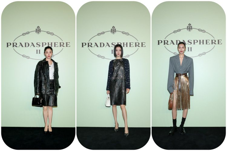 （由左至右）中國女星白百合、中國超模杜鵑與中國超模劉雯，出席了Prada的Pra...