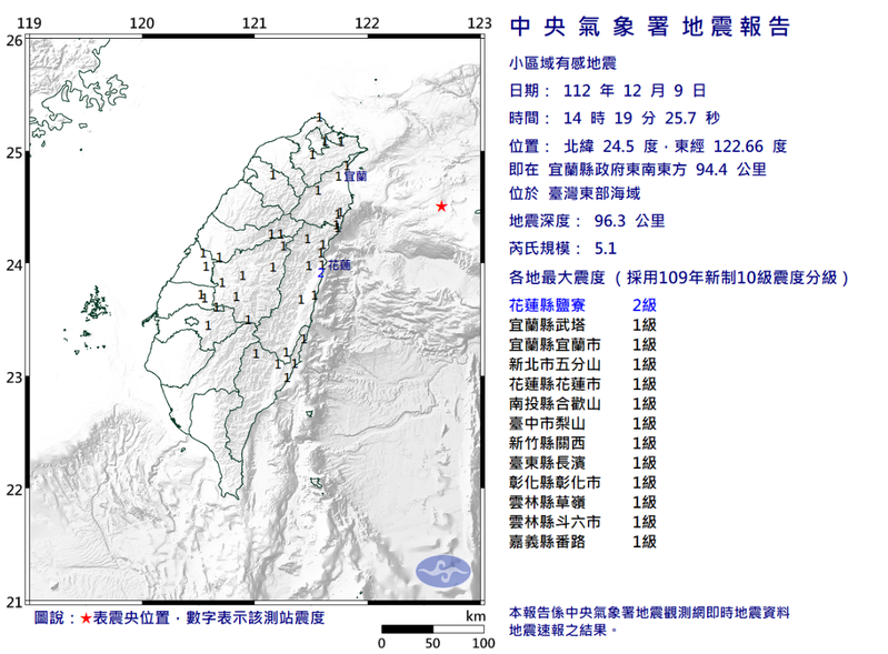 中央氣象署發布地震報告。圖／中央氣象署提供