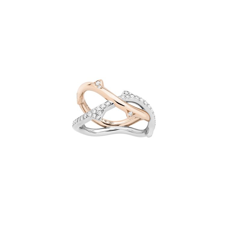 Bois de Rose 18K白金與玫瑰金鑲鑽戒指，價格未定。圖／Dior提供