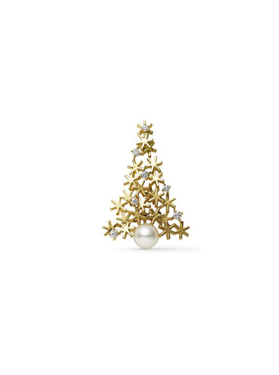 MIKIMOTO聖誕樹造型胸針，18K黃金鑲嵌鑽石與日本Akoya珍珠，52,0...
