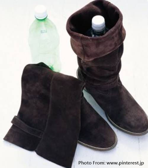 寶特瓶DIY再利用：靴子固定架。 圖／快適生活進行中