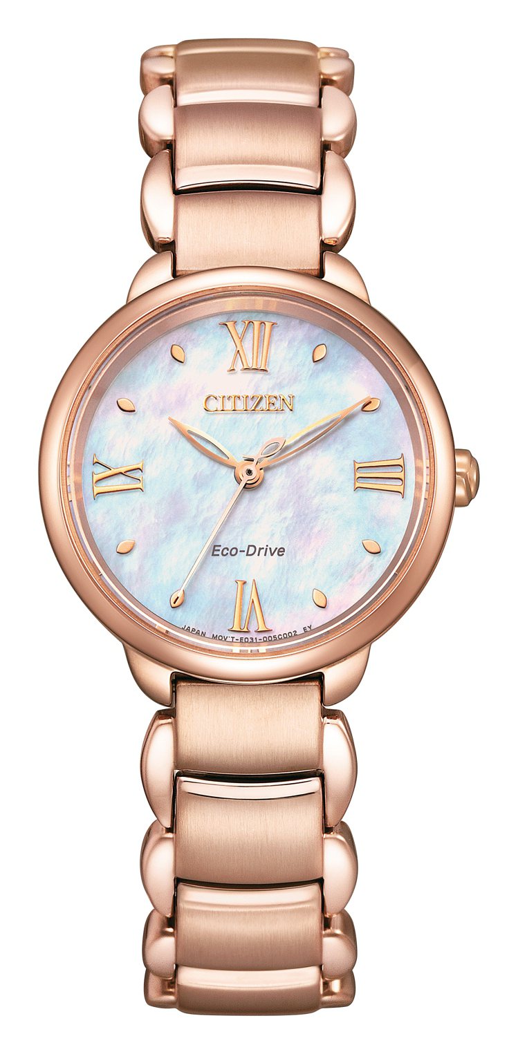 CITIZEN L系列光動能EM0928-84D腕表，鍍粉紅金精鋼表殼、表鍊搭配...