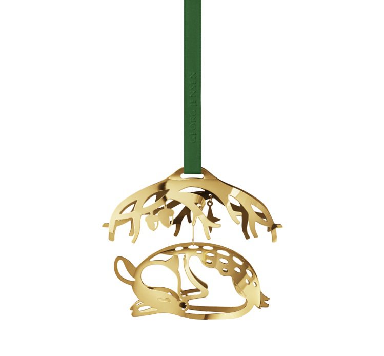 金燦聖誕系列黃銅鍍18K黃金2023耶誕節可活動小鹿裝飾品綠色款，1,900元。...
