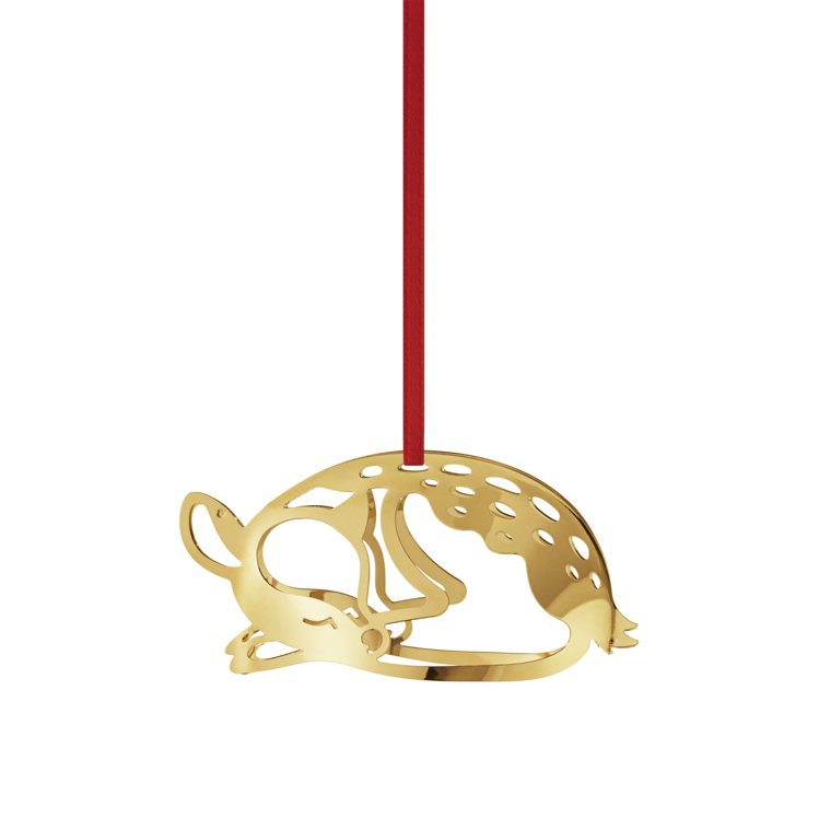 金燦聖誕系列黃銅鍍18K黃金2023節慶裝飾品小鹿造心紅色款，700元。圖／喬治傑生提供
