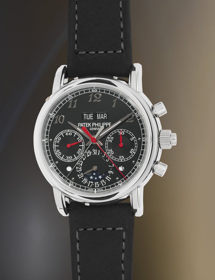 百達翡麗型號 5204P-21，鉑金萬年曆追針計時腕表，143備寶璣字時標、紅色...