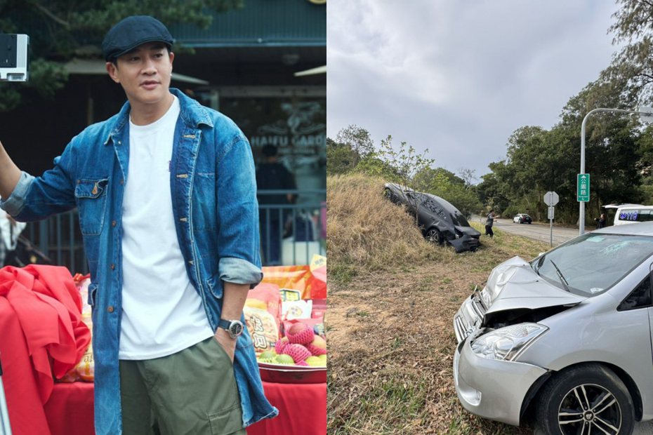 知名藝人何潤東今天上午傳出駕駛瑪莎拉蒂跑車，遭後車追撞，百萬名車受損嚴重，據悉車子將運回台灣維修。 圖／大川大立提供、民眾提供