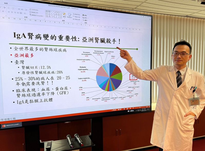 台中榮總腎臟科醫師蔡尚峰說明，IgA腎病號稱「亞洲腎臟殺手」。圖／台中榮總提供