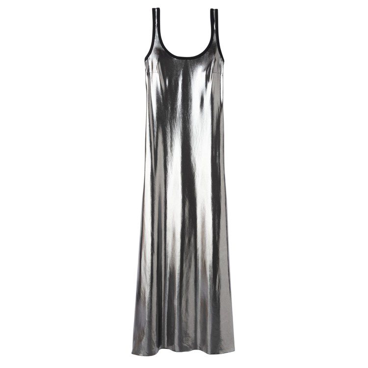 Longchamp春夏服裝系列金屬光澤連身裙，20,600元。圖／Longchamp提供