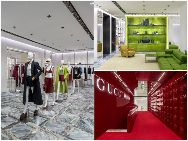 全新改裝完成的GUCCI精品旗艦店以大理石地板、大量的義式設計師家品，除帶來2024 Gucci Ancora春夏時裝秀，更有滿溢生活感的義式奢華風格。圖／GUCCI提供