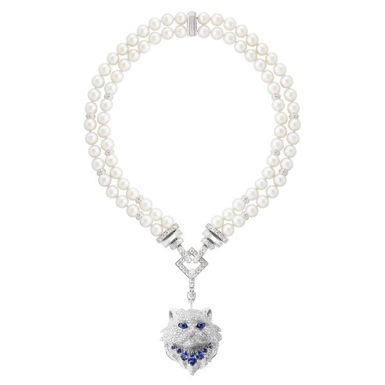 Boucheron，高級珠寶系列Wladimir鑽石珍珠項鍊，白金、鑽石、雙排養殖珍珠，可拆卸變為胸針配戴，710萬元。圖／Boucheron提供