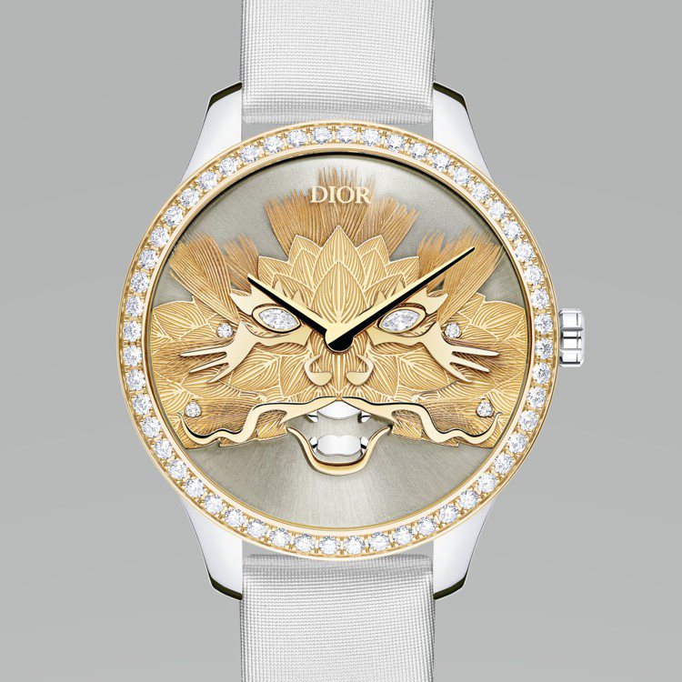 Dior Grand Soir龍年限量腕表，36毫米18K金鑲鑽腕表、SellitaSW300 calibre自動上鍊機芯，限量18只，價格店洽。  圖／Dior提供