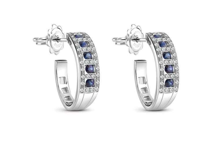DAMIANI Belle Époque美好年代系列18K白金鑽石與藍寶石耳環，14萬5,500元。圖／戴美安妮提供