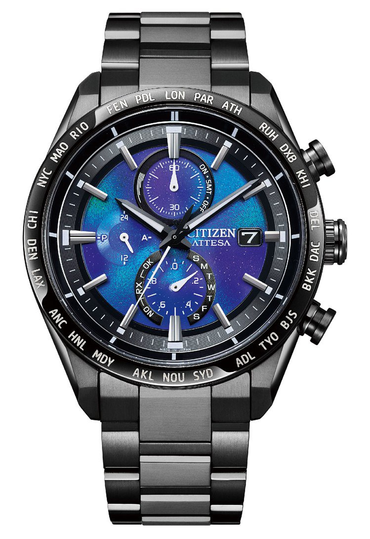 CITIZEN光動能電波腕錶AT8285-68Z腕表，鈦金屬表殼與表鍊，約57,800元。