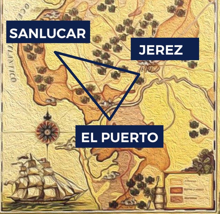 赫雷斯、聖瑪麗亞港口（El Puerto）與桑盧卡爾（Sanlúcar）之間，形成「雪莉酒三角洲」。圖／巴爾德斯皮諾酒莊提供
