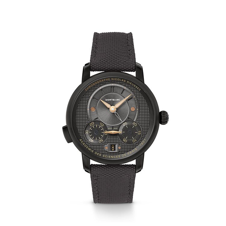 Nicolas Rieussec單按鈕計時腕表，精鋼、PVD、黑色、自動上鍊機芯、時間顯示與計時碼表功能，通過MONTBLANC實驗室的500小時測試認證，價格店洽。圖／萬寶龍提供
