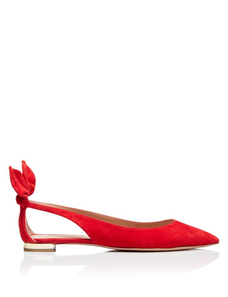 AQUAZZURA蝴蝶結Bow Tie系列Ballet紅色平底鞋，28000元。圖／AQUAZZURA提供