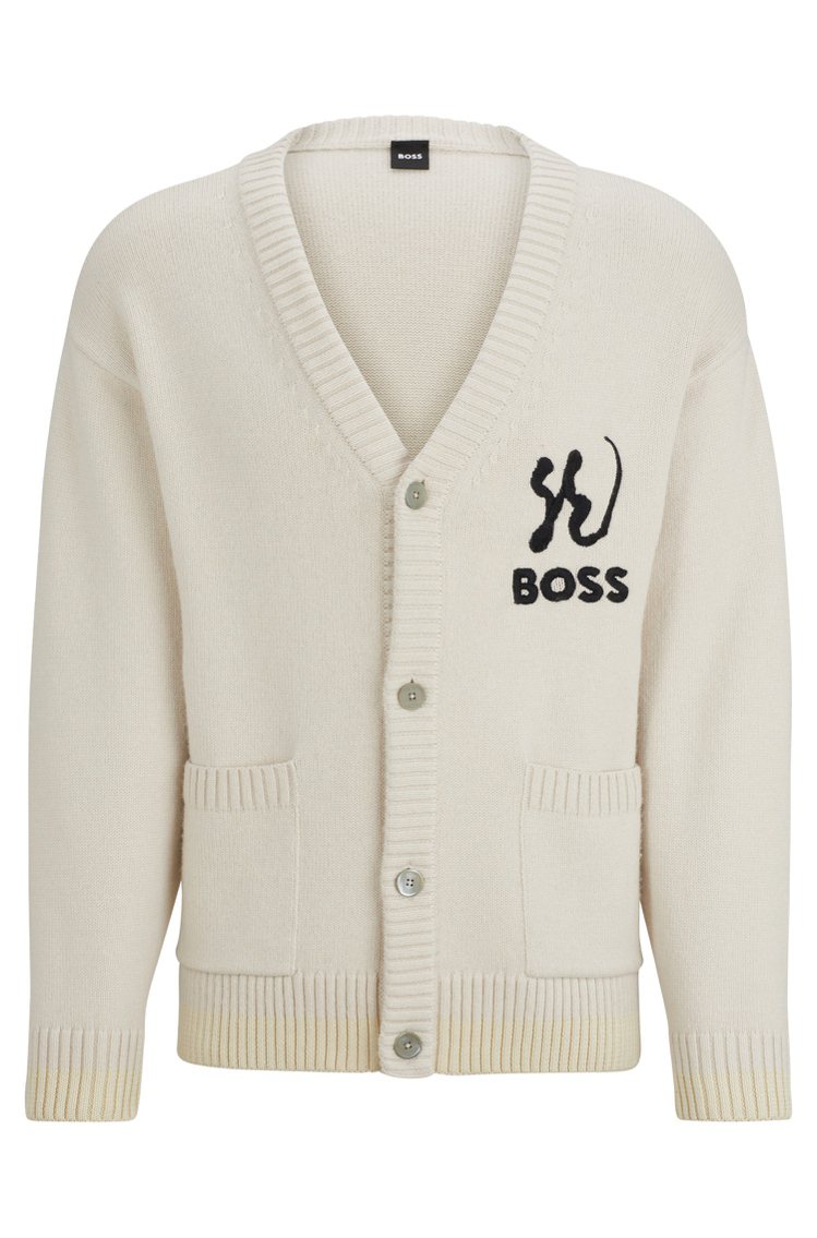 BOSS龍年限定系列白色開襟針織外套，13,400元。圖／BOSS提供