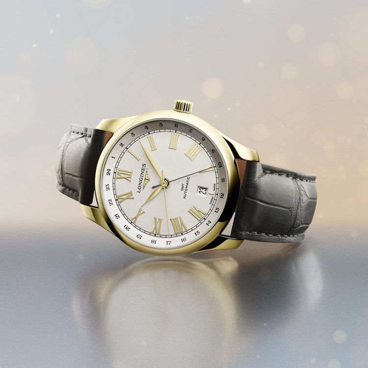 Longines巨擘系列GMT兩地時區腕表，黃金、40毫米、自動上鍊機芯、時間顯示、兩地時區、限量500只，50萬4900元。圖／Longines提供