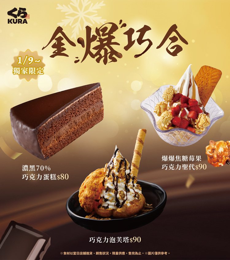 藏壽司於1/9起推出「金爆巧合」巧克力系列甜點。圖／藏壽司提供