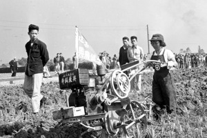 1960年1月9日，「台灣省國產耕耘機示範表演大會」在台北區農林改良場舉行，各廠牌耕耘機在操作人員示範下，進行農田改善操作示範。圖／聯合報系資料照片