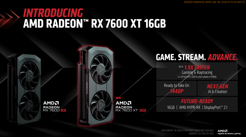 ▲AMD推出顯示記憶體增加為16GB的升級款Radeon RX 7600 XT
