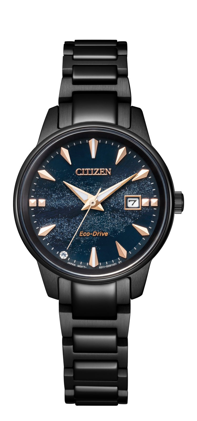 CITIZEN「天川銀河」限定款EW2595-81L腕表，29.2毫米表徑，鍍黑色精鋼表殼與表鍊，13,900元。圖／CITIZEN提供