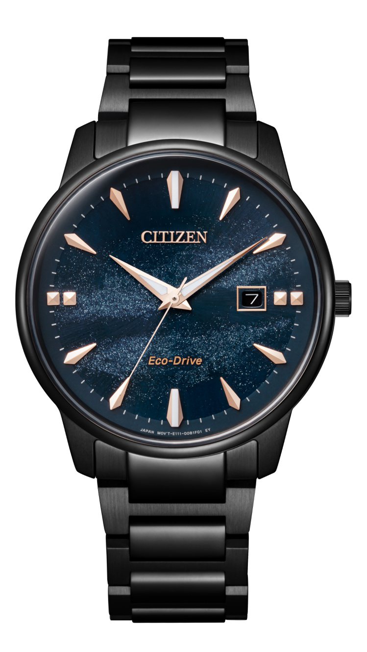 CITIZEN「天川銀河」限定款BM7595-89L腕表，39.2毫米表徑，鍍黑色精鋼表殼與表鍊，13,900元。圖／CITIZEN提供