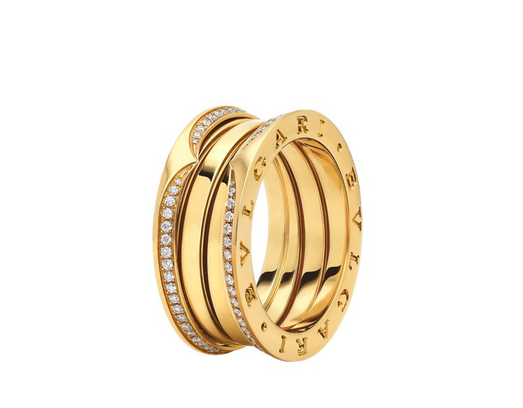 BULGARI B.zero1系列黃K金三環鑲鑽戒指，價格店洽。圖／寶格麗提供