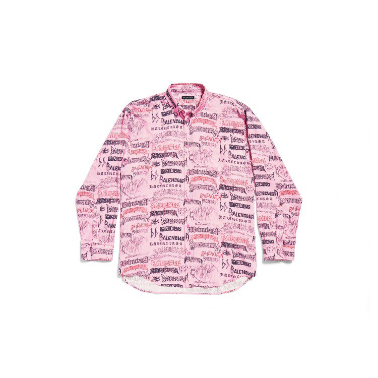 大型修身印花粉紅襯衫，42300元。圖／Balenciaga提供
