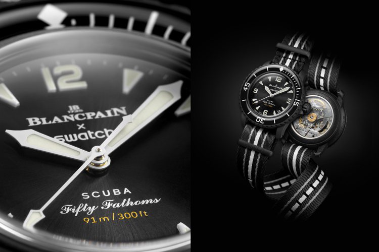 Swatch曝光跨界Blancpain的Bioceramic Scuba Fifty Fathoms系列全新配色款腕表，引起市場矚目。圖／Swatch提供