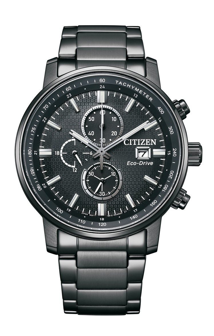 CITIZEN光動能計時CA0845-83E腕表，鍍黑色精鋼表殼與表鍊，16,900元。圖／CITIZEN提供