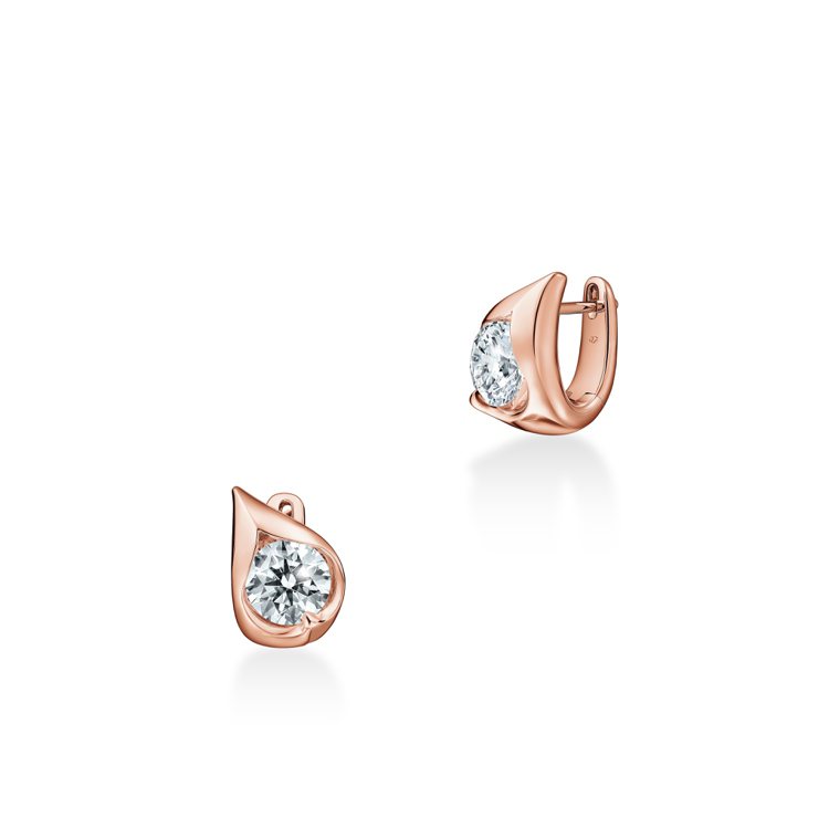 Hearts On Fire日常款LU Droplet玫瑰金鑽石耳環，主鑽約0.50克拉，30萬5,000元起。圖／Hearts On Fire提供