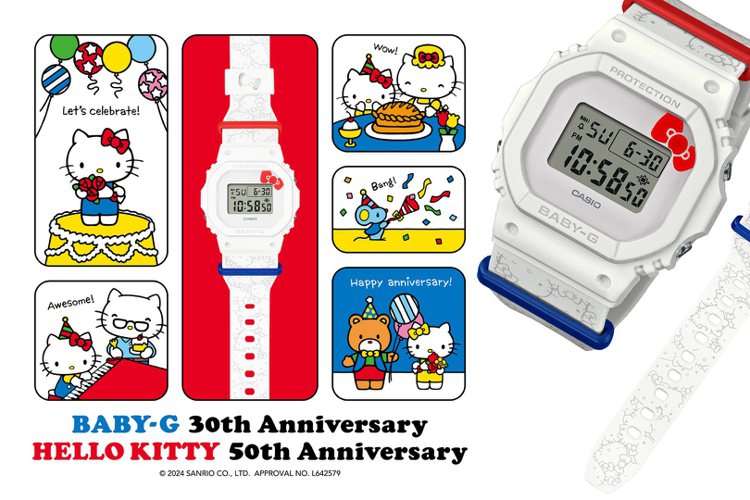 Hello Kitty迎來50周年，同時也是CASIO旗下的BABY-G創立的第30個年頭，為迎接新里程碑與留下紀念，雙品牌第三度合作，推出全新BGD-565KT聯名表款。圖／CASIO提供