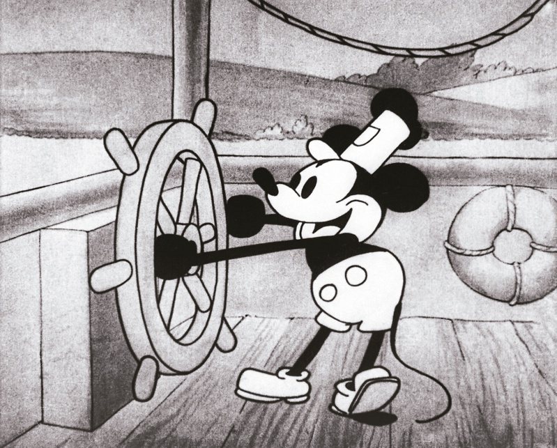 按美國法律，1928年發表的「汽船威利號」（Steamboat Willie）版本米老鼠在今年元旦版權屆期，進入公共領域。（紐約時報）