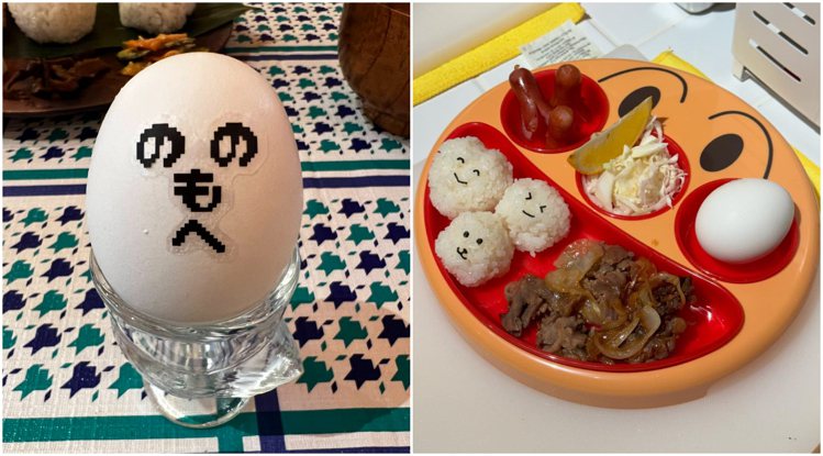 水煮蛋裝扮成のものへ日文表情、連裝呈食物容器都用超可愛的卡通人物餐具。圖／のものへ提供、udn編輯攝影