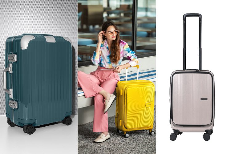 因應旅行旺季到來，各品牌也順勢推出了新配色行李箱，除了實用之外，更能點亮你的機場時尚。圖／American Tourister、CROWN、RIMOWA提供