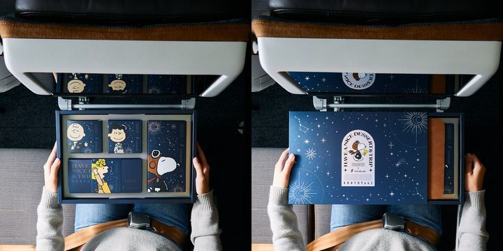 ▲「SNOOPY X STARLUX 浩瀚遨遊午茶享受禮盒」呈現飛機餐點概念。　圖：SUNFRIEND MOUTH／提供