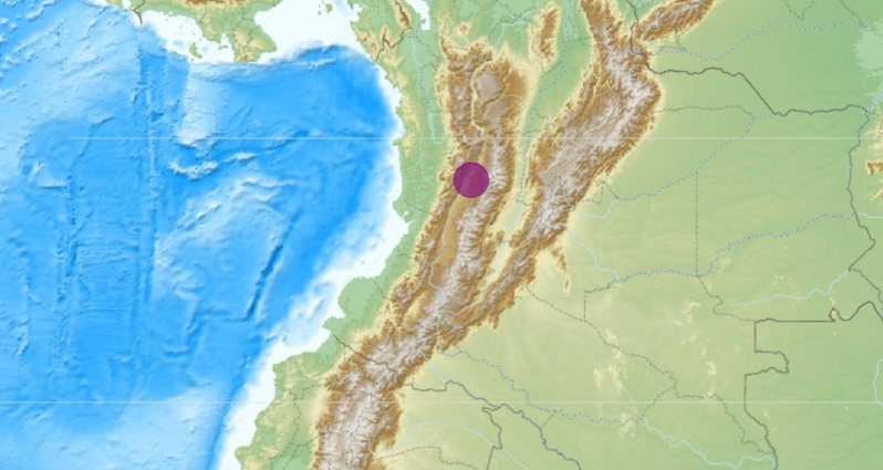 歐洲地中海地震中心（EMSC）指出，哥倫比亞地區今天發生規模5.7地震。圖／取自EMSC官網
